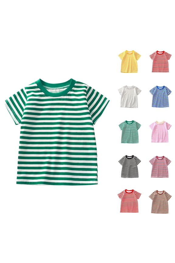 Toddler Summer Stripe Print Casual Sports Breathable Short Sleeve Crewneck Top,Gray,90