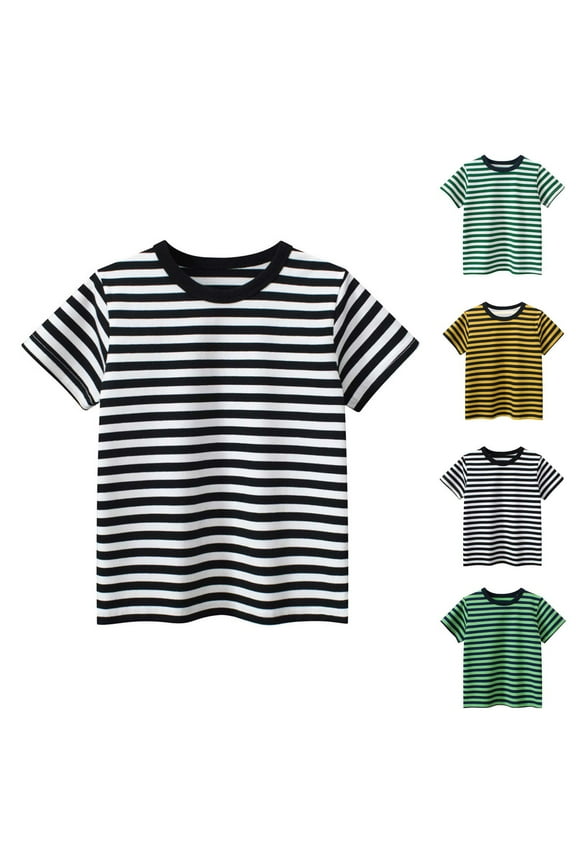 Toddler Summer Striped Round Neck Short Sleeve Crewneck Tshirts,Green,90