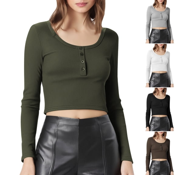 Antinious Tops for Women Trendy Button Down Shirts Long Sleeve Solid Crop Tops,Sweatshirt for Women,Gray,XS