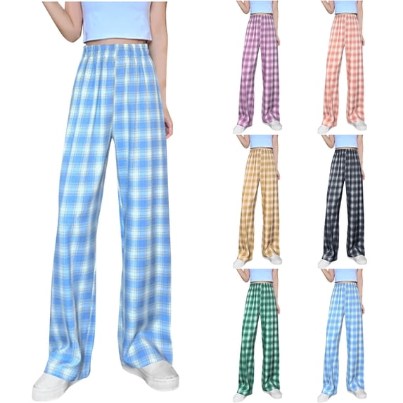 Antinious Travel Pants Women High Waisted Straight Leg Checkered Slim Casual Sweatpants,Fall Winter Trousers Pants for Women,Travel Pants Women,Free Size,