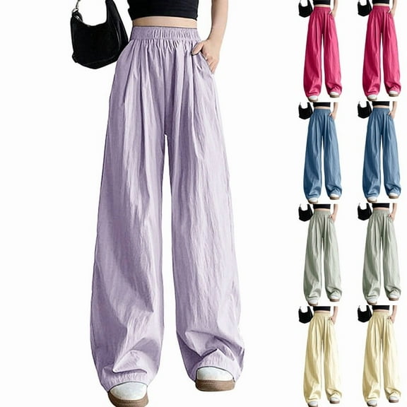 Antinious Travel Pants Women Ice Silk Wide Leg Silm Sweatpants with Side Pockets,Fall Winter Trousers Pants for Women,Travel Pants Women,L,