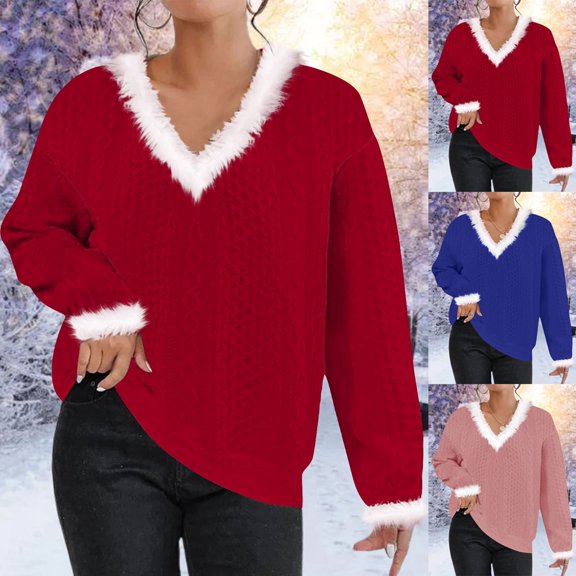 Antinious V Neck Long Sleeve Shirts for Women Casual Fall Tops Plus Size Sweater,Sweatshirt for Women,Going Out Tops for Women,Pink,S