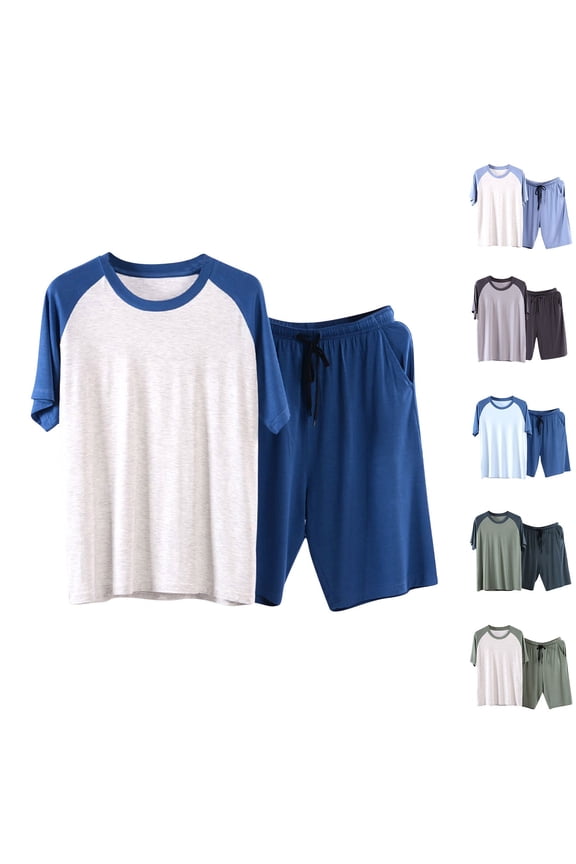 Warm Hooded Sweatshirts Set for Men,Track Suits for Men Set,Mens Pajamas Set Solid Casual Ice Silk Loose Short Sleeved Shorts Sleepwear Outfits,Army Green,L