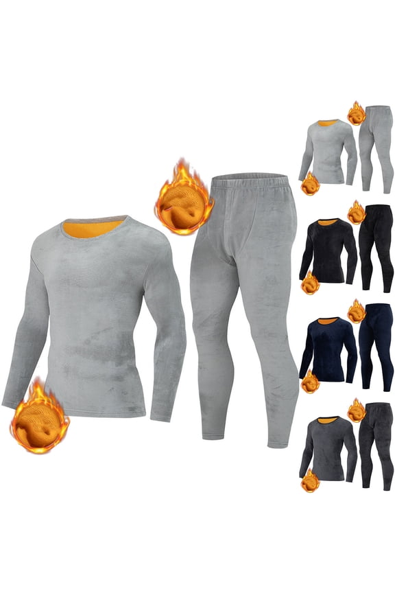 Warm Hooded Sweatshirts Set for Men,Track Suits for Men Set,Mens Pajamas Set Solid Casual Warm Long Sleeve Round Neck Sleepwear Outfits,Gray,S