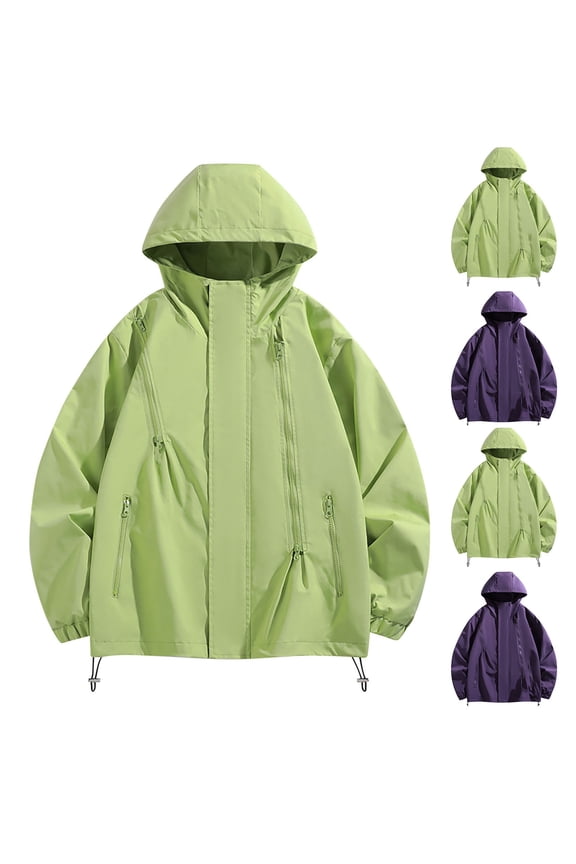 Waterproof Jacket for Women Detachable Hooded Windproof Coat for Outdoor Hiking,Jackets for Women Trendy,Casual Winter Coats for Women,Green,M