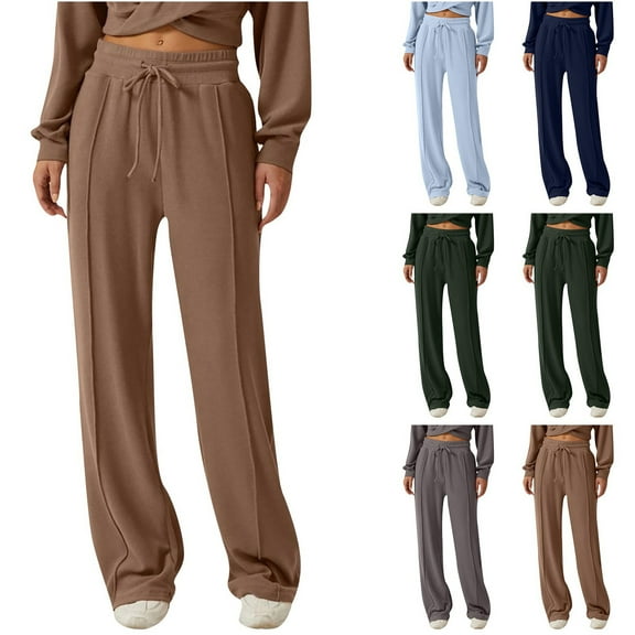 Antinious Wide Leg Sweatpants Women Solid Drawstring with Double Pockets High Waist,Fall Winter Trousers Pants for Women,Travel Pants Women,S,