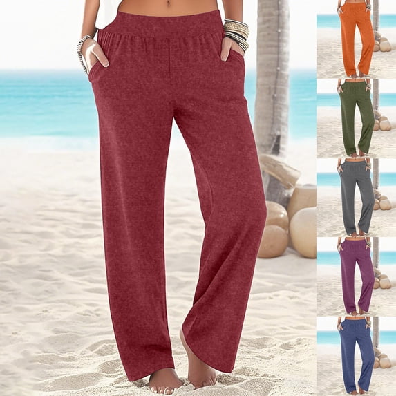 Antinious Wide Leg Sweatpants Women Solid with Pockets High Waisted Casual Silm Travel Pants,Winter Trousers Pants for Women,Travel Pants Women,Wine,S