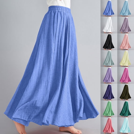 Antinious Women Plus Size Solid Elastic Waist Ankle Length Versatile Skirts