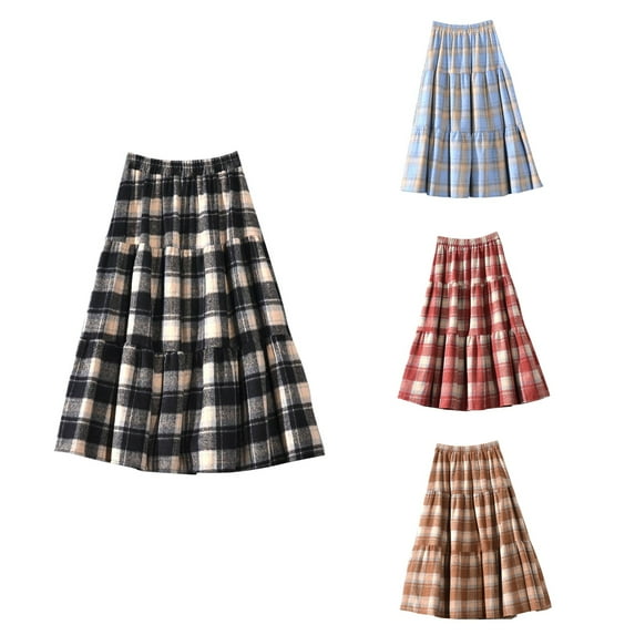 Antinious Winter Skirts for Women,Skirts for Women Trendy,Corduroy Skirt Women Loose Solid Warm Elastic Waist Long Plaid Skirt,Black,Free Size
