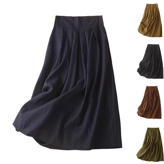 Antinious Women Solid Soft Stylish Classic Versatile Mid-Calf Skirts