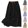 thumbnail image 1 of Antinious Women Solid Elastic Waist Embroidery Loose Trendy Versatile Mid-Calf Skirts, 1 of 5