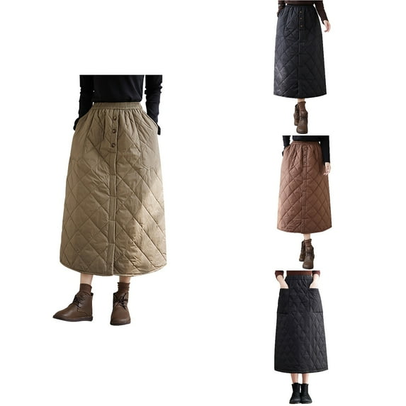 Antinious Winter Skirts for Women,Skirts for Women Trendy,Dresses for Women Fashion Winter Warm Color Pocket Long Dress,Beige,XL