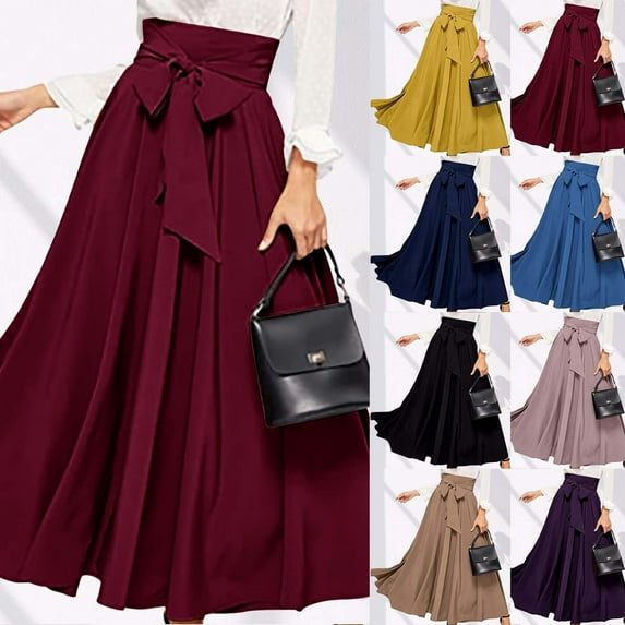 Antinious Winter Skirts for Women,Skirts for Women Trendy,Dresses for Women Fashion Winter Warm Color Pocket Long Dress,Black,M