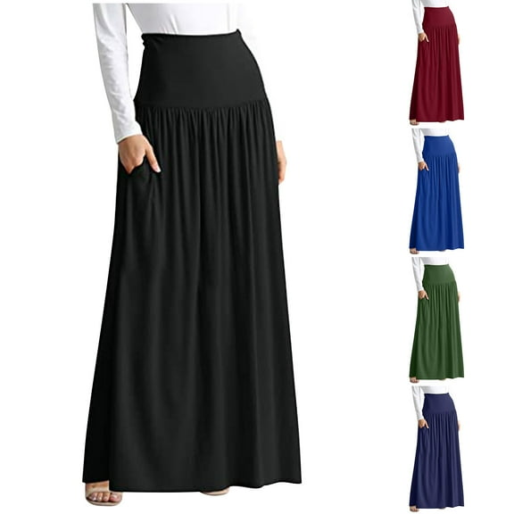 Antinious Winter Skirts for Women,Skirts for Women Trendy,Long Skirts for Women Solid Casual High Waist Office Skirts With Pocket,Blue,M