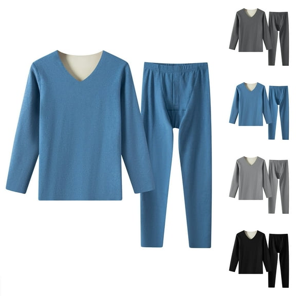 Antinious Winter Sleepwear Outfits for Men,Mens Loungewear Set,Mens Flannel Pajamas Set Long Sleeve Solid Loose Casual Long Trousers Home Wear,Black,L