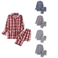 thumbnail image 1 of Antinious Man Check Solid Soft Collared Long Sleeve Tops Long Pants Warm Classic Versatile Pajamas Set, 1 of 5