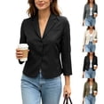 thumbnail image 1 of Antinious Women Business Casual Work Jacket V-Neck Collared Long Sleeve Button Chest Pocket British Style Blazer Suits, 1 of 5