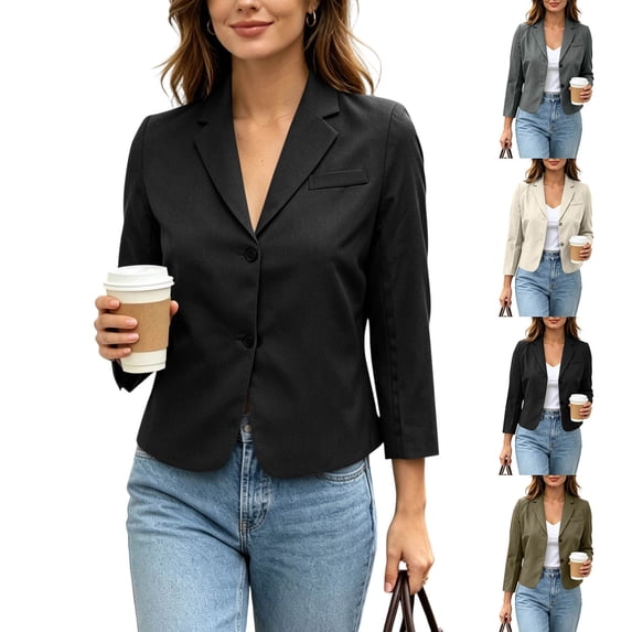 Antinious Women Business Casual Work Jacket V-Neck Collared Long Sleeve Button Chest Pocket British Style Blazer Suits