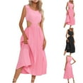 thumbnail image 1 of Antinious Women Camis Sleeveless Solid Cutout Waist Ruffled Loose Long Party Dress, 1 of 4