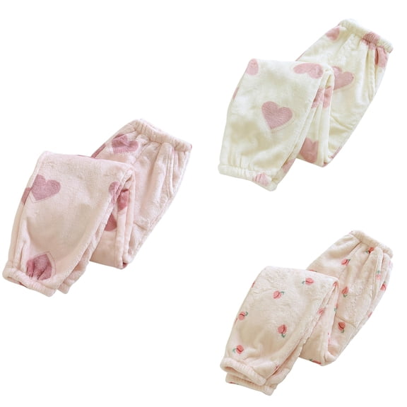 Antinious Women Casual Print Flannel Fleece Lined Drawstring Ankle-Length Sleepwear Pants,Winter Pants for Women,Pajama Pants Women,Pink,M
