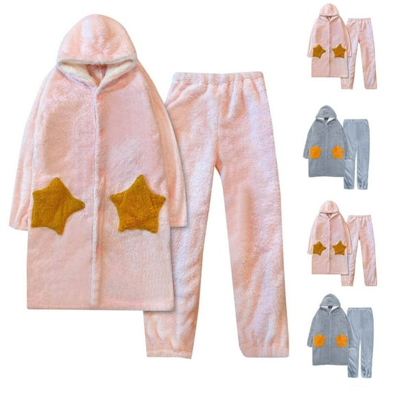 Antinious Women Casual Velvet Star Print Lightweight Hooded Long Robe Absorbent Bathrobe,Robes for Women,Women Pajamas Bathrobes,Pink,M