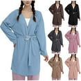 thumbnail image 1 of Antinious Women Solid Fleece Mid-Length Loose Thick Warm Sleepwear with Belt,Robes for Women,Women Pajamas Bathrobes,Khaki,M, 1 of 5