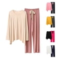 thumbnail image 1 of Antinious Women Crew Neck Long Sleeve Wide Leg Color Home Wear Set,Winter Pajamas for Women Set,Women's Sleepwear Outfits,Yellow,Free Size, 1 of 3