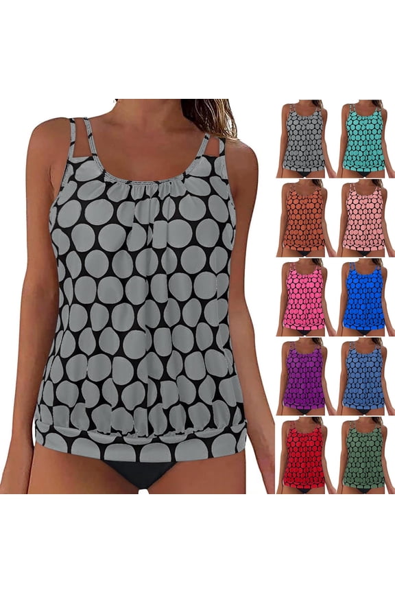 Women Crewneck Print Bikinis Tops Lightweight Relaxed Breathable Swim Beach Set