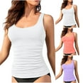 thumbnail image 1 of Antinious Women Crewneck Sleeveless Solid Swim Top Ruched Lined Beachwear, 1 of 4