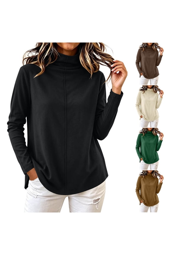 Women Double Face Thermal Patchwork Mock Neck Thick Base Versatile Fall Tops