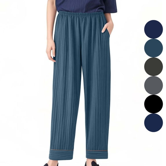 Antinious Women Elastic Waist Plus Size Pajama Pants Loose Solid Pocket High Waist Straight Leg Loungewear Soft