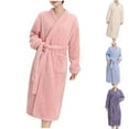 thumbnail image 1 of Antinious Women Fashion Casual Flannel Robes Long Sleeve Solid Color Belted Bathrobe with Pockets,Fall Winter Robes for Women,Women Pajamas Bathrobes,Pink,Free Size, 1 of 5