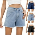 thumbnail image 1 of Antinious Women Fashion Solid Denim Shorts with Adjustable Button and Pocket, 1 of 5
