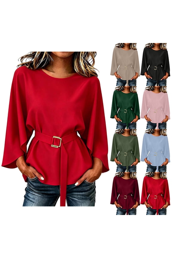 Women French Vintage Flare Sleeve Round Neck Elegant Slim Comfortable Tops