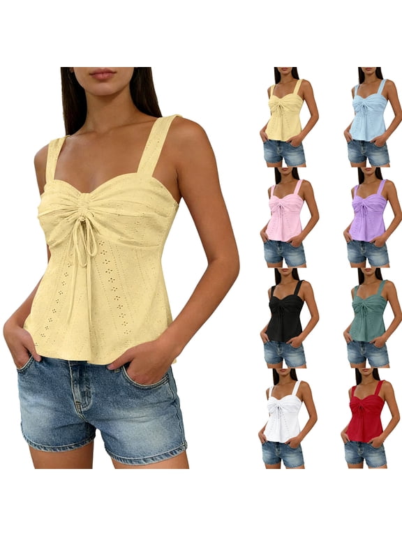 Women Front Ruffle Drawstring Soft Going Out Leisure Tops