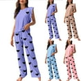 thumbnail image 1 of Antinious Women Heart Print Sleeveless Pajama Pants with Ruffled Hem Elastic Waist Tie 2 Piece Outfits,Summer Holiday!Pajamas for Women Set,Women's Sleepwear Outfits,Khaki,L, 1 of 3