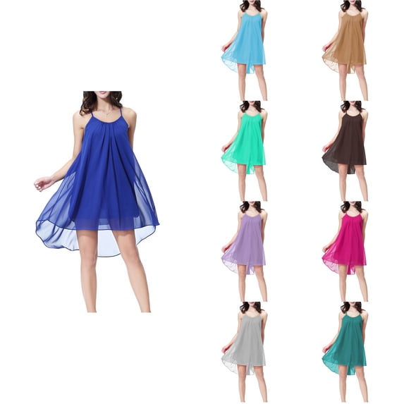 Antinious Women Hollow Back Chiffon Summer Sleeveless Crewneck Nightgowns