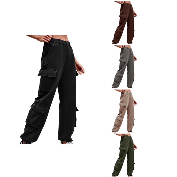 Antinious Women Jeans Solid Casual Cargo Denim Pants with Pockets,Winter Pants for Women,Jeans for Women,XXL,