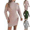 thumbnail image 1 of Antinious Women Knit Elegant Dresses Solid Color Long Sleeve High Neck Off Shoulder Lantern Sleeve Bodycon Sweater Dress,Fall Winter Savings!Birthday Dresses for Women,Women Party Dress,Pink,S, 1 of 4