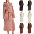 thumbnail image 1 of Antinious Women Knit Wrap Robe Solid Fleece Hooded Long Bathrobe with Pockets Thickened Soft Belted Sleepwear Robe,Robes for Women,Women Pajamas Bathrobes,Dark Gray,L, 1 of 5