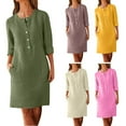 thumbnail image 1 of Antinious Women Long Sleeve Round Neck Button Soft Pocket Breathable Casual Dress, 1 of 5