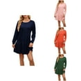 thumbnail image 1 of Antinious Women Long Sleeve Fashion Casual Solid Color Crew Neck Ruched Sweatshirt Knee Length Beach Dress,Fall Winter Savings!Birthday Dresses for Women,Women Party Dress,Green,XL, 1 of 5