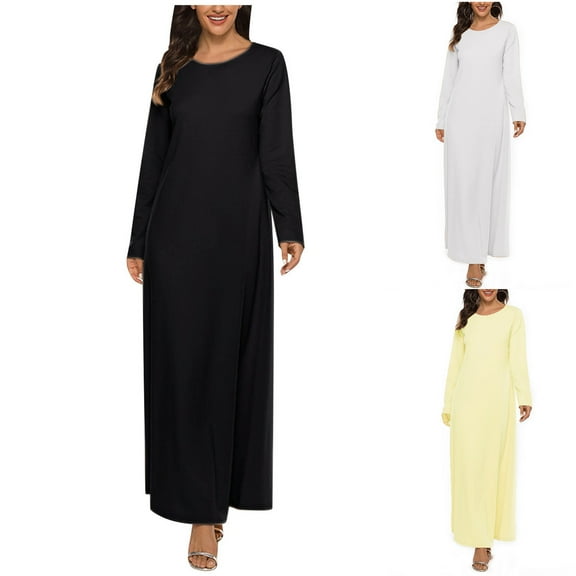 Antinious Women Long Sleeve Solid Pullover Crew Neck Loose Elegant Evening Dress,Birthday Dresses for Women,Women Party Dress,Black,S