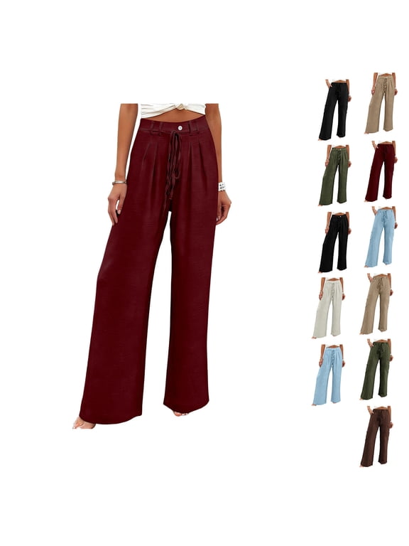 Women Loose Solid Drawstring Wide Leg Straight Leg Side Pockets Daily Casual Pants