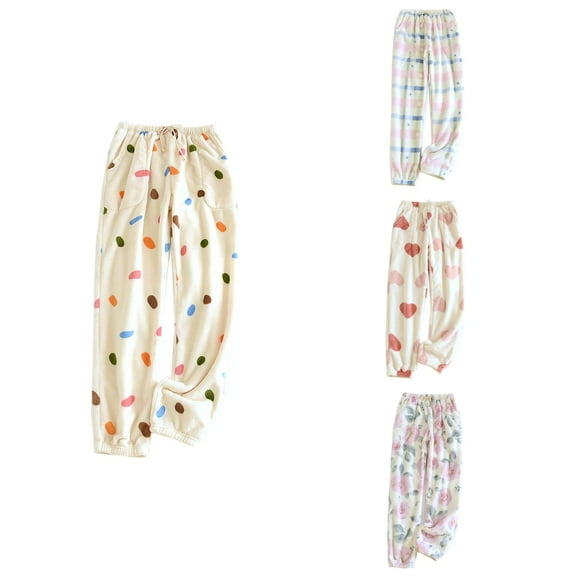 Antinious Women Pajama Pants Solid Flannel Cuffed Ankle Long Sleep Pants Warm Loungewear Outer Pants,Women Home Trousers,Fall Pajamas Women Pants,White,M