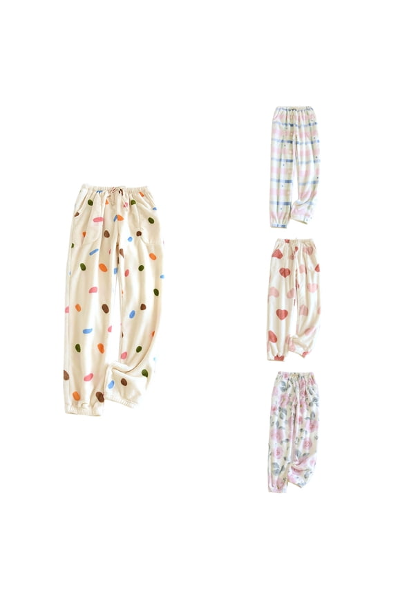 Women Pajama Pants Solid Flannel Cuffed Ankle Long Sleep Pants Warm Loungewear Outer Pants,Women Home Trousers,Fall Pajamas Women Pants,White,M