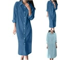 thumbnail image 1 of Antinious Women Plus Size Long Sleeve Elegant Dress Solid Collared Breasted Loose Casual Beach Dress,Birthday Dresses for Women,Women Party Dress,Dark Blue,L, 1 of 5