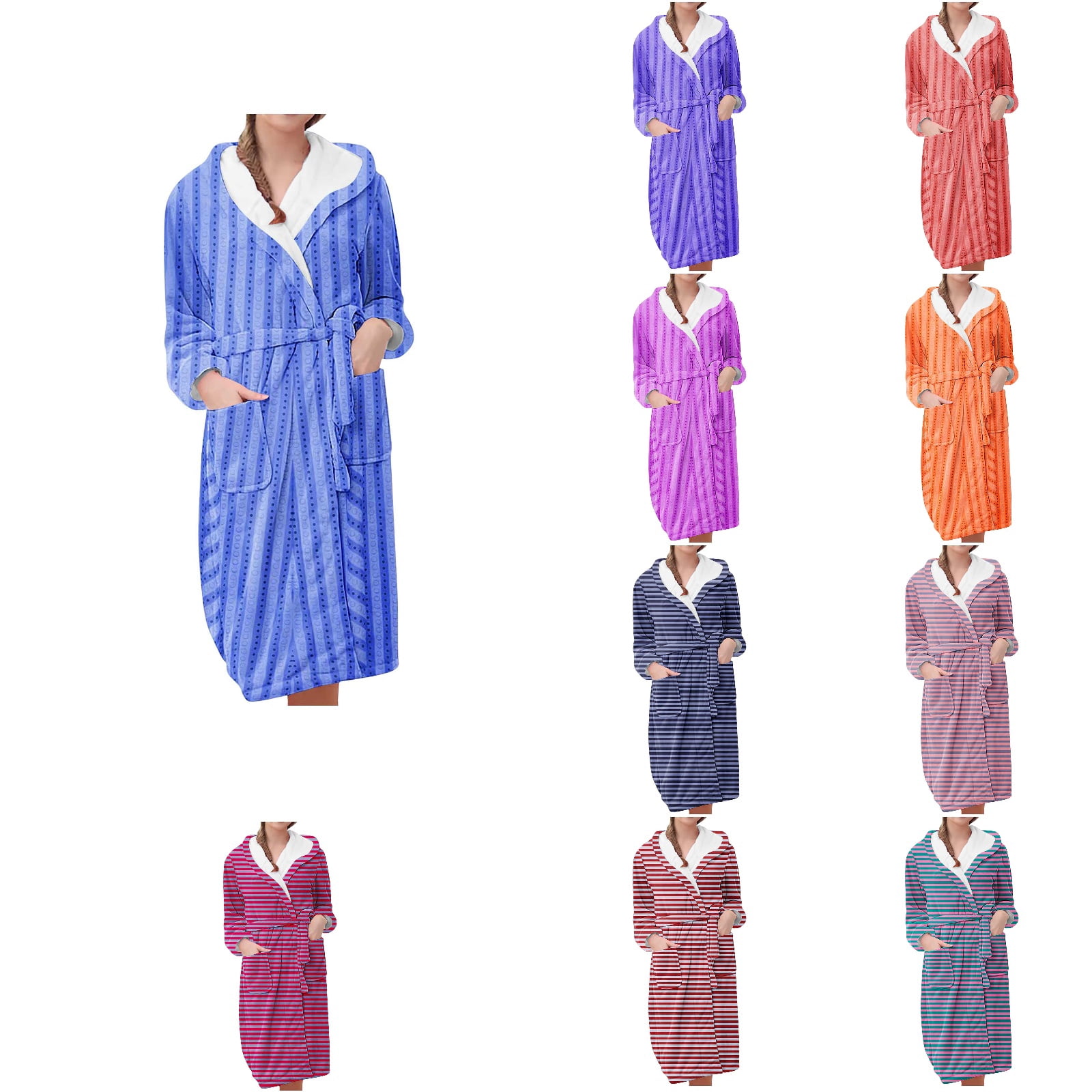Antinious Women Plus Size Plaid Print Flannel Robe Long Sleeve Pajama ...