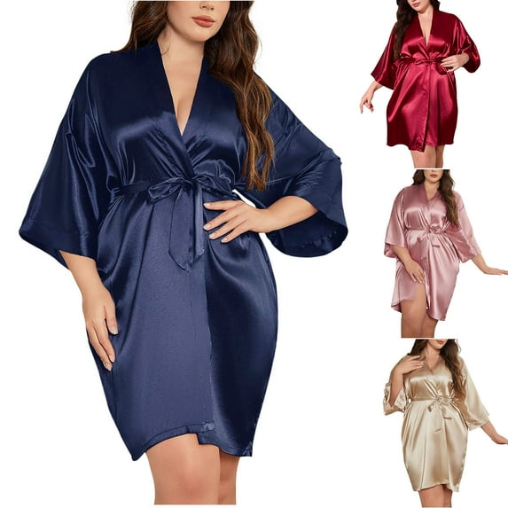 Antinious Women Plus Size Short Sleeve Faux Silk Robe Breathable Sleepwear Robe,Summer Savings Holiday!Robes for Women,Women Pajamas Bathrobes,Beige,XL