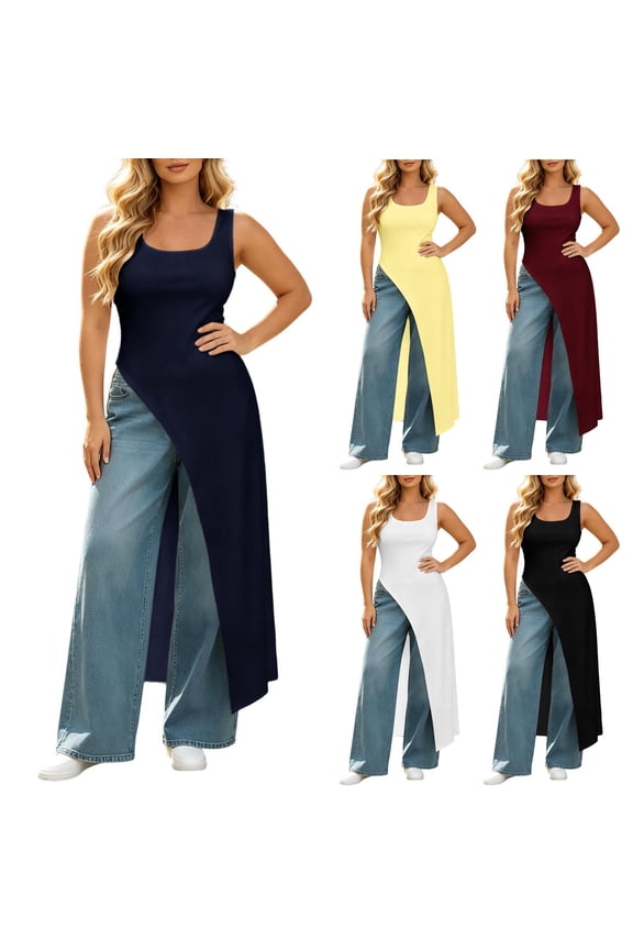 Women Plus Size Sleeveless Irregular Long Line Versatile Casual Tank Tops
